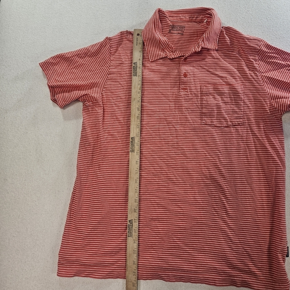 Patagonia Polo Shirt XL Orange Striped Organic Cotton Pocket - Picture 5 of 7